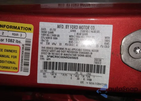 2022 Ford Bronco Sport Outer Banks from USA, damaged, VIN 3FMCR9C66NRD05805